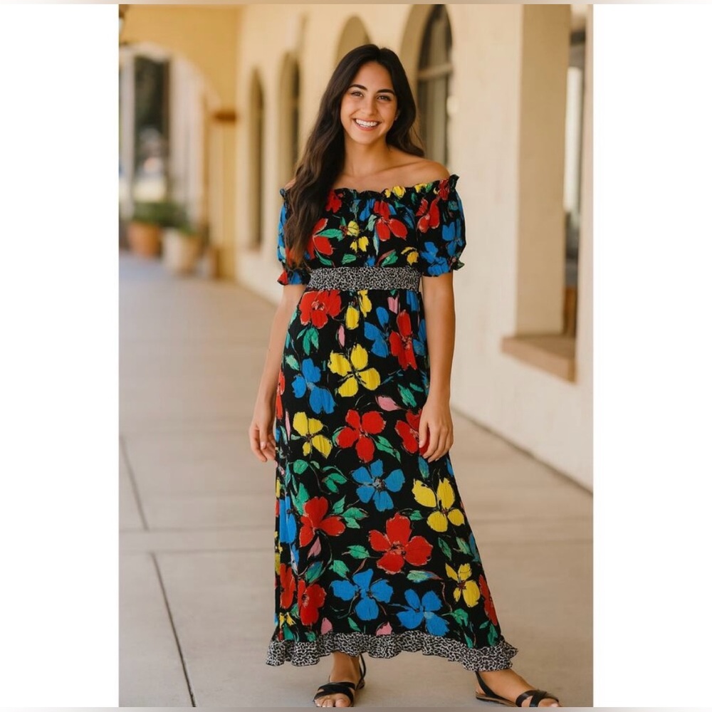 RIXO Floral Off-Shoulder Maxi Dress